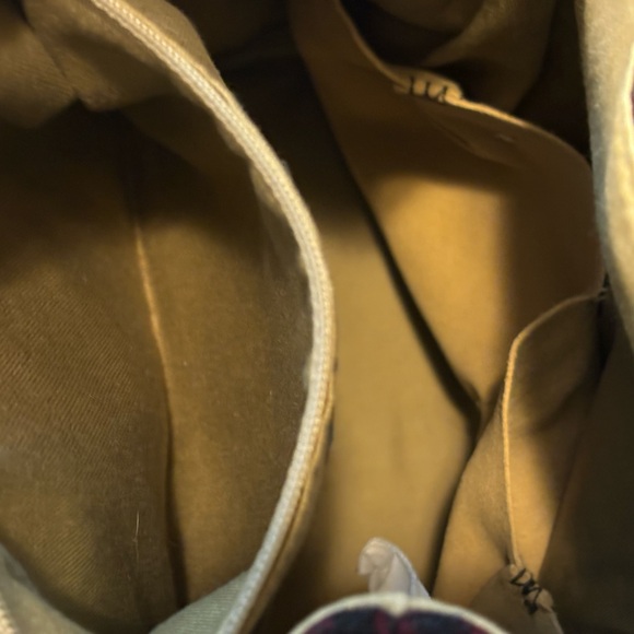 L.L. Bean Vintage Red and Green Plaid Backpack with Brown Leather - Picture 9 of 14